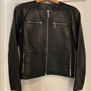 Michael Kors tailored black leather and fabric cropped jacket size small
